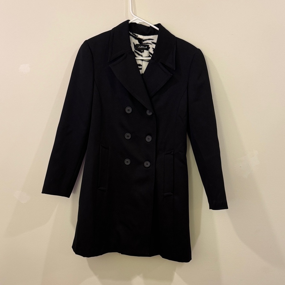 Lola Classic Black/ fleece zebra line Double-Breasted Pea Coat